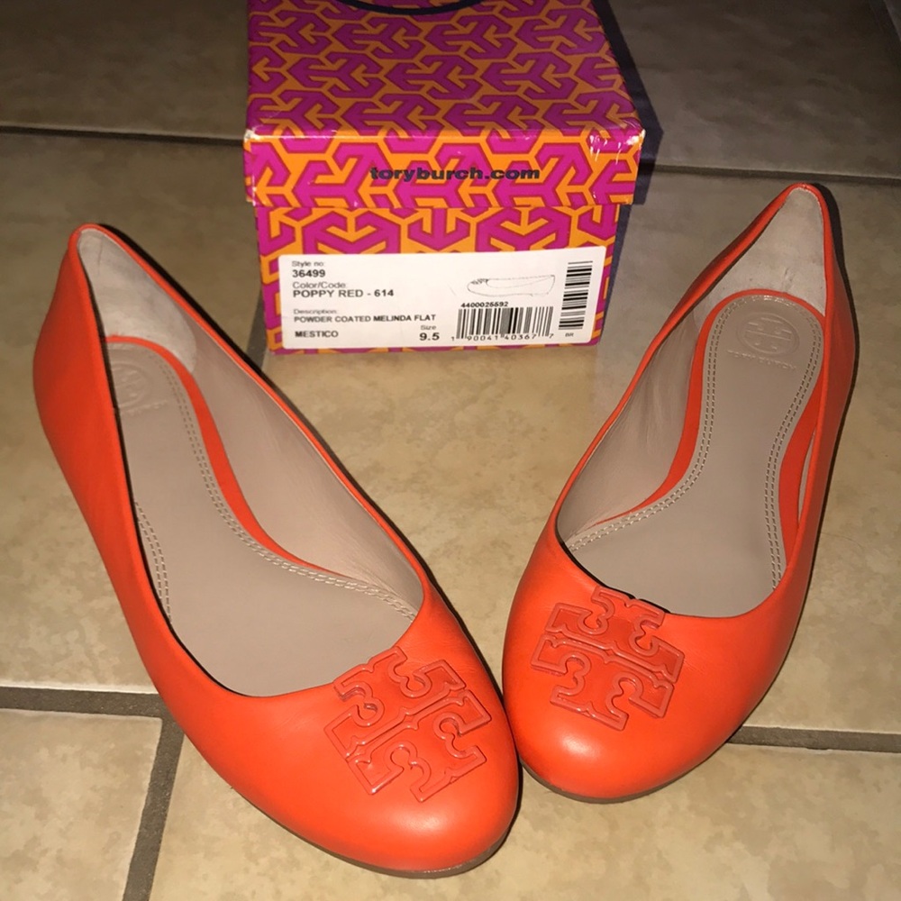 Tory Burch POPPY RED flats! only worn once!
